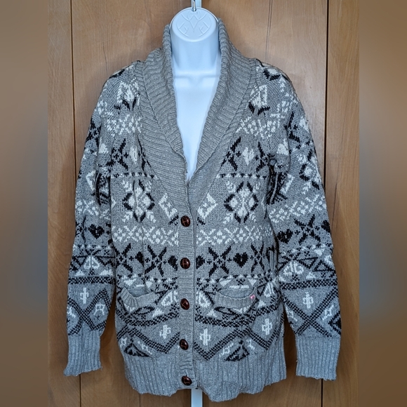 Victoria Secret PINK Fair Isle Geometric Cardigan Sweater Medium GUC - Picture 6 of 10